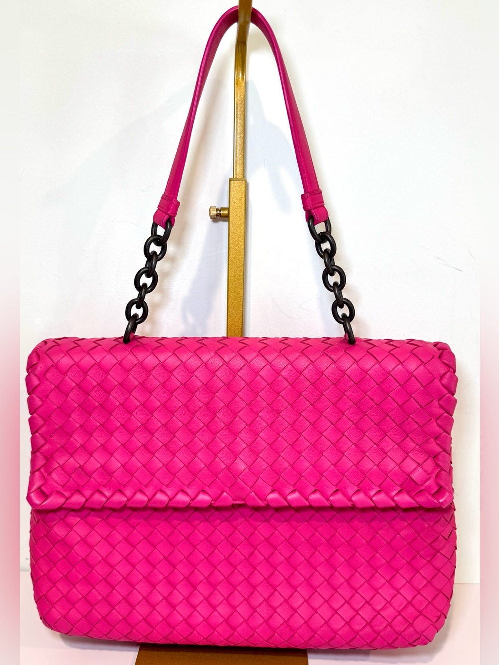 Bottega Veneta Olimpia Medium Pink Intrecciato Nappa Leather Chain Shoulder Bag